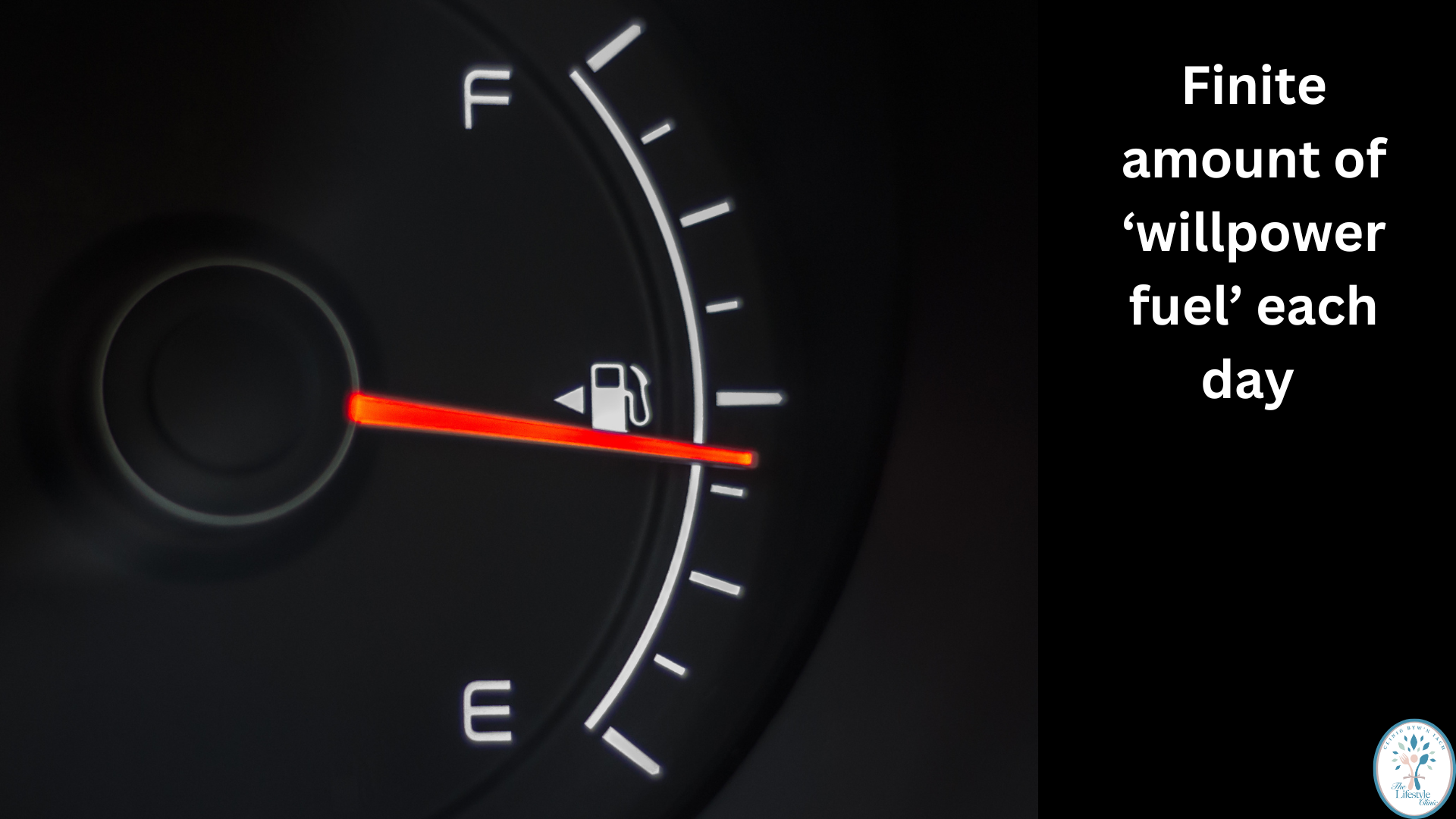 Fuel gauge illustrating finite daily willpower for managing healthy habits and reversing type 2 diabetes