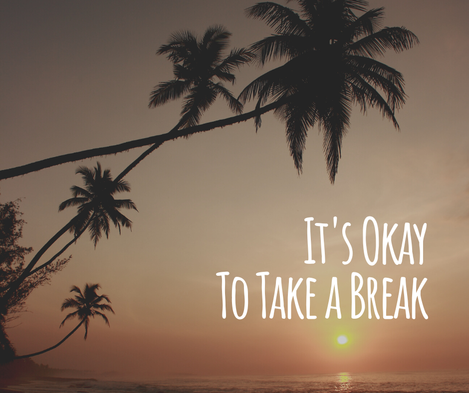 It's okay to take a break text on holiday background, promoting psychological benefits of diet breaks