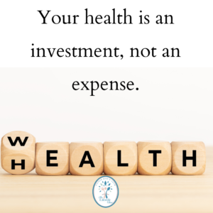 Dice spelling the words “health” and “wealth,” representing the message that improving your health is an investment, not an expense, when reversing type 2 diabetes